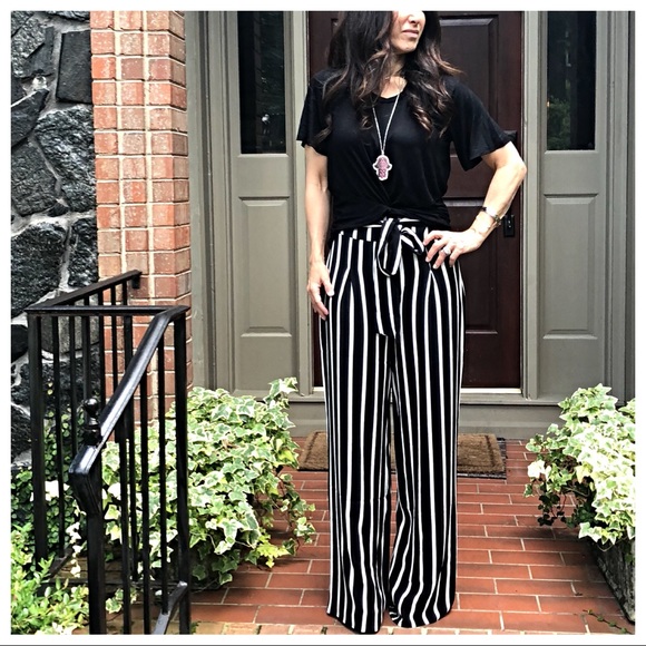 ✨LAST ONE✨Black /white stripe tie waist wide pants - Picture 8 of 8